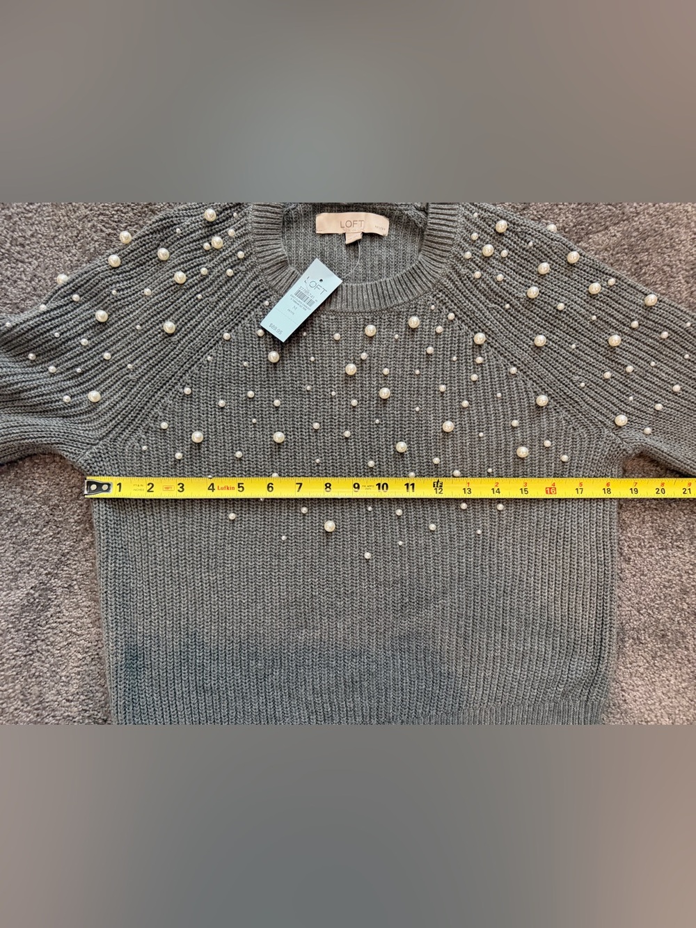 Women's Loft NWT Grey Pearl-Embellished Sweater - Picture 6 of 9